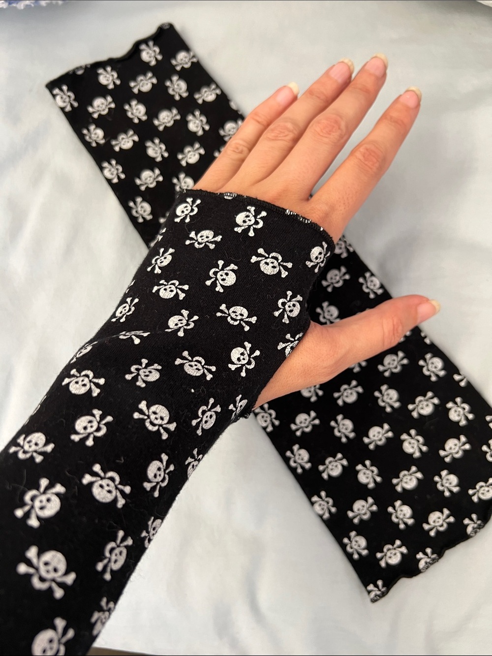Black Skull graphic Print Halloween skeleton vintage Y2K goth punk arm sleeves